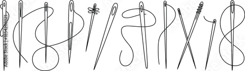 Needle and thread illustration forming stylized numbers in black silhouette, ideal for craft, textile, and artistic design applications.