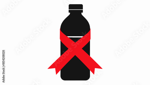 Stop using plastic bottles concept with red cross on bottle.