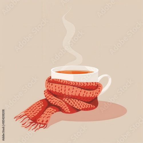 hot tea and knitted scarf winter cozy illustration
