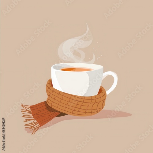 hot tea and knitted scarf winter cozy illustration