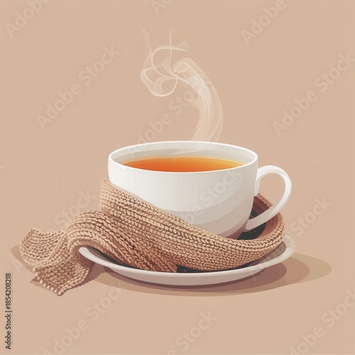 hot tea and knitted scarf winter cozy illustration