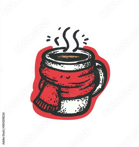 hot tea and knitted scarf winter cozy illustration