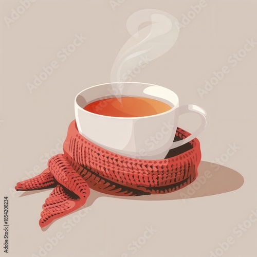 hot tea and knitted scarf winter cozy illustration