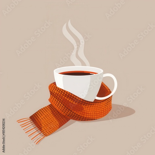 hot tea and knitted scarf winter cozy illustration