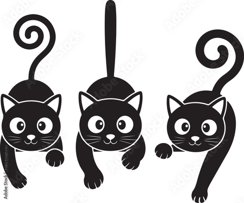 Curious kittens peeking over edge black cat heads set playful feline silhouettes graphic
