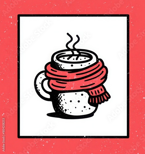 hot tea and knitted scarf winter cozy illustration