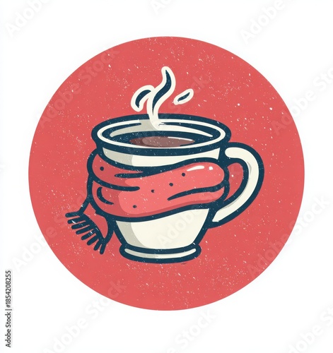 hot tea and knitted scarf winter cozy illustration