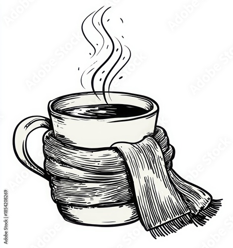 hot tea and knitted scarf winter cozy illustration