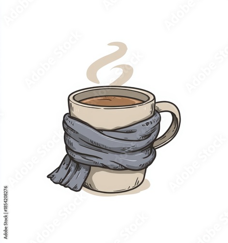 hot tea and knitted scarf winter cozy illustration