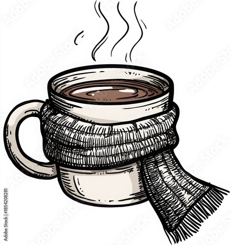 hot tea and knitted scarf winter cozy illustration