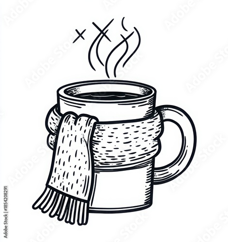 hot tea and knitted scarf winter cozy illustration