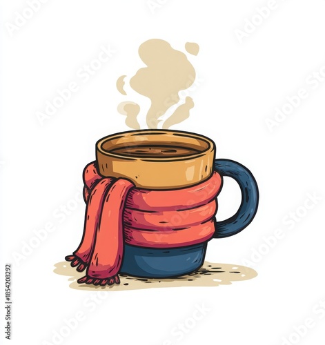 hot tea and knitted scarf winter cozy illustration