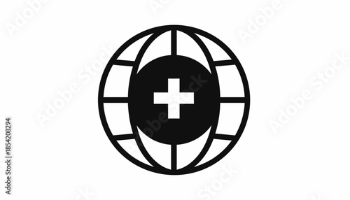 Global health icon with a plus sign in the center, representing healthcare worldwide.