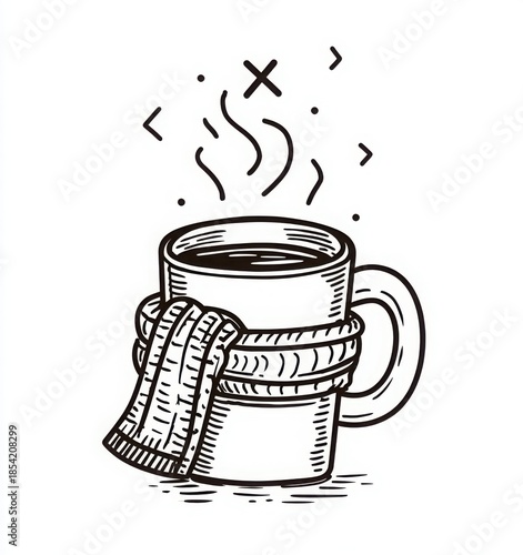 hot tea and knitted scarf winter cozy illustration