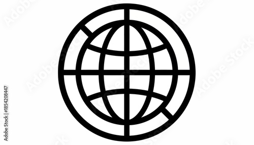 Minimalist globe icon with grid lines representing global connectivity and networking.