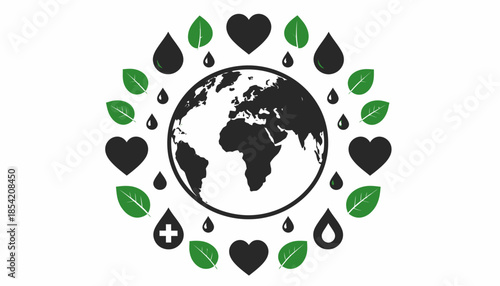 World environment day concept with earth, leaves, hearts and water drops.