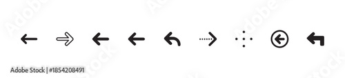 Collection of various left pointing arrow icons and navigation symbols set