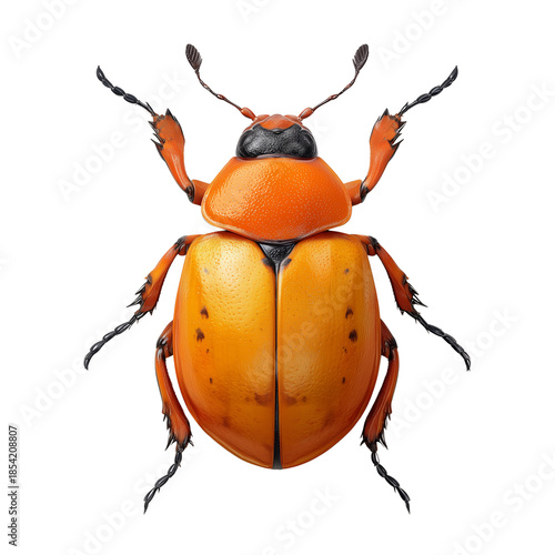 Vibrant orange and yellow beetle with intricate black markings isolated on a stark background