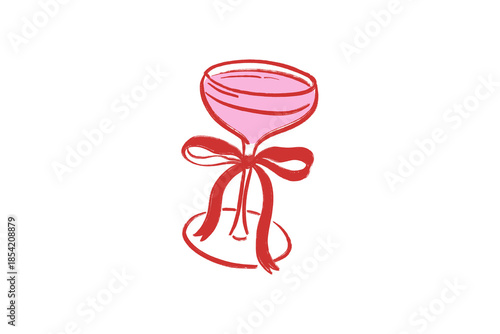  Pink cocktail glass with ribbon bow doodle Valentine illustration Design