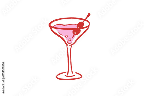 Cocktail martini glass with cherry doodle Valentine illustration Design