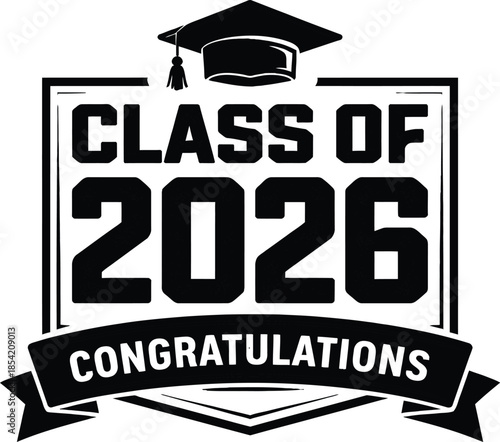 Class of 2026 Graduation Congratulations Emblem Vector Graphic Black and White
