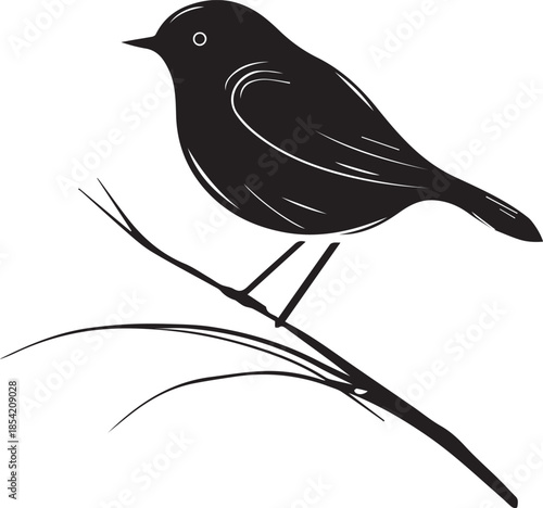 Nature bird silhouette icon set perched branch black vector on white background