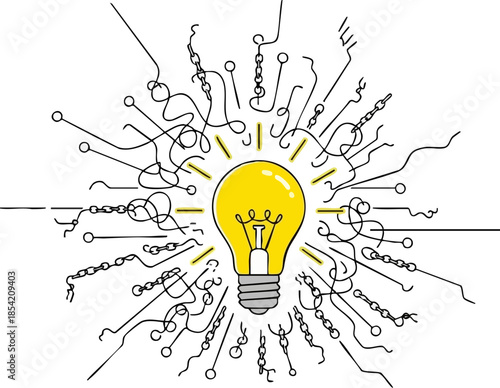 Glowing yellow light bulb symbolizes innovation and bright digital technology ideas