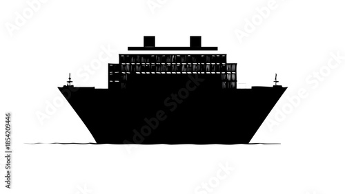 Simple black silhouette icon of a large passenger ship, symbolizing sea transportation, leisure travel, and unforgettable ocean journeys on the vast sea