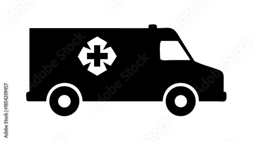 Essential symbol of emergency medical services, this silhouette depicts an ambulance ready for swift response to critical situations and urgent care needs for community safety and well-being