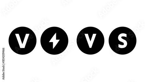 Striking graphic illustrating a 'V' and an 'S' in direct opposition, centered by a powerful lightning bolt, embodying a dynamic versus concept of competition, energy, and choice