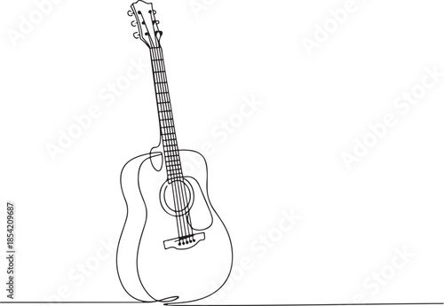 Continuous line drawing acoustic guitar musical instrument string melody music concept art