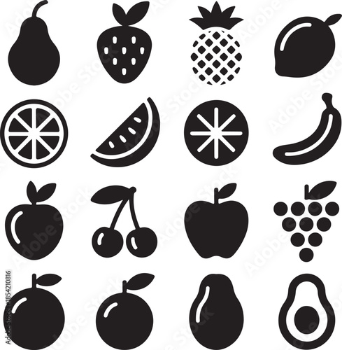 Black and White Fruit Vector Icon Collection