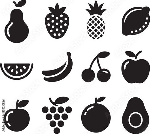 Black and White Fruit Vector Icon Collection