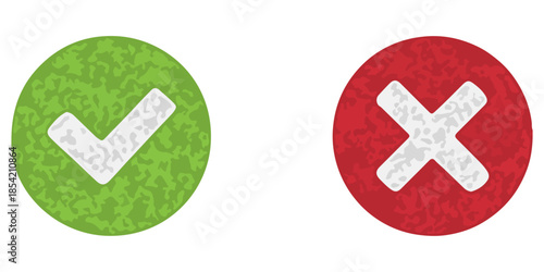 Hand drawn of Green check mark and Red cross isolated. Right and wrong icon. Vector illustration.