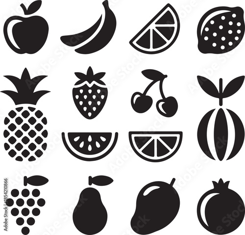 Black and White Fruit Vector Icon Collection