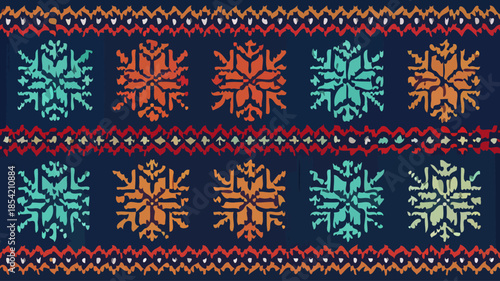 Vibrant snowflake pattern on dark blue background for winter designs