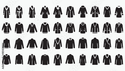 Winter coats and autumn sweater fashion glyph vector icons