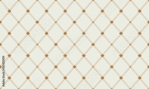 Elegant geometric seamless diamond trellis pattern background in creamy beige and subtle gold, ideal for luxury textile and classic interior design.