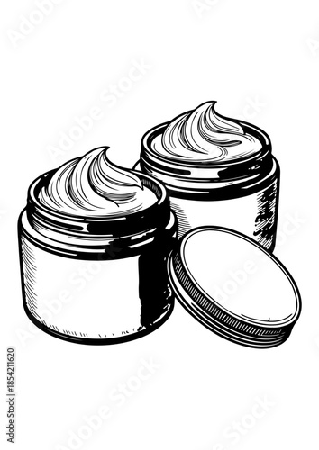 Black and White Skincare Cream Jars Illustration