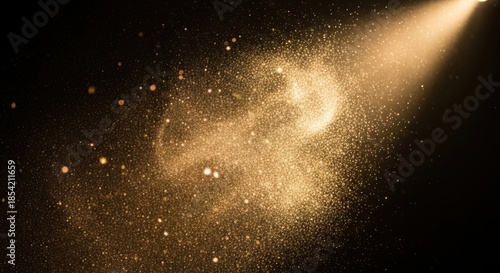 Magical golden sparkle explosion with dramatic light beam effect