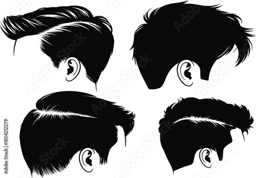 Men stylish haircut vector silhouette set, with modern male hairstyle icons isolated on white background for barbershop