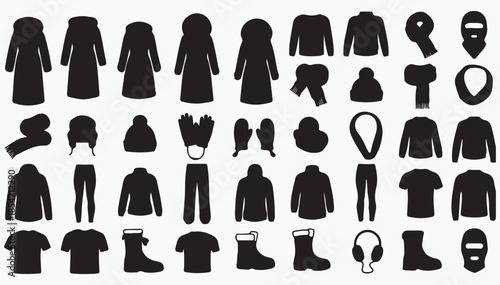 Winter gear warm clothing and fashion accessories glyph icons