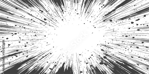 Abstract grunge background with rays featuring a black floral pattern and star burst illustration in a fractal space design with motion light texture