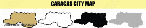 Caracas city map with various styles and colored backgrounds