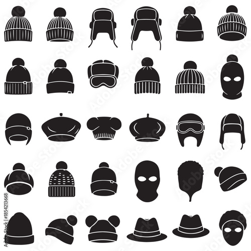 Winter beanie hats ski masks and fashion headwear glyph icons