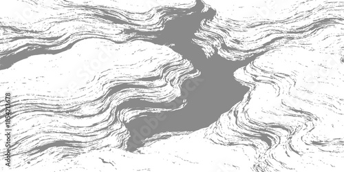 Abstract black and white ink splashes create a grunge paint texture with smoke and water stream patterns resembling a natural waterfall illustration on an old wall