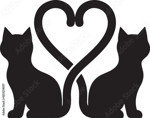 Black and white cat with heart illustration