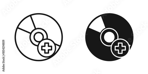 Two cd icons with plus symbols