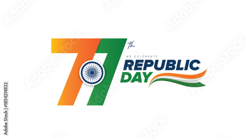 77th Republic Day of India Celebration Design with Tricolor Flag on 26 January for Social Media Post , Web Banner, Story, Print Design 