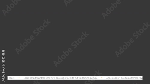 News ticker, 4K loopable, ProRes 4444 with alpha channel, transparent background, simplicity and minimalism design, neutral and fictional headlines for ticker display